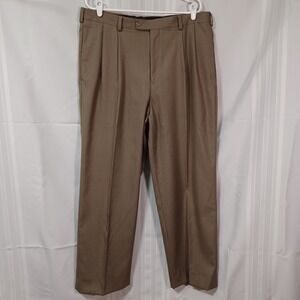 Perry Ellis Dress Pants Mens 38x31‎ Brown Portfolio Pleated Altered Trousers